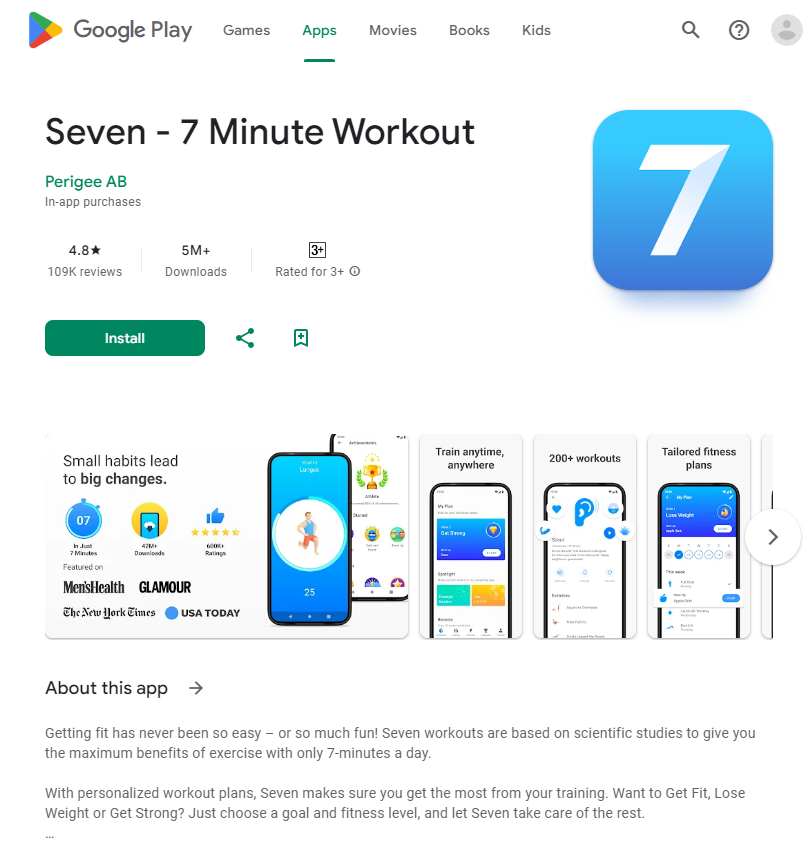 Top 25 app tập gym miễn phí tại nhà cực kỳ dễ tập theo 44 Seven - 7 phút tập thể dục