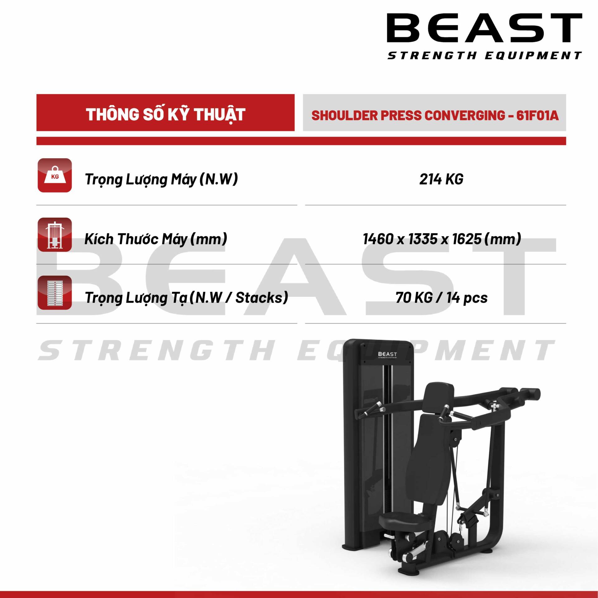 Máy đẩy vai Beast Shoulder Press Converging 5 Máy đẩy vai Beast Shoulder Press Converging