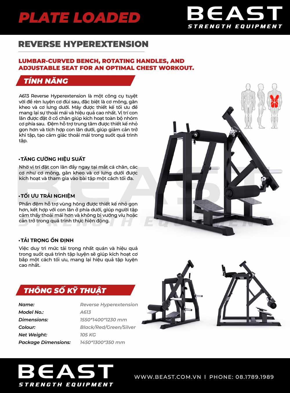 Máy tập mông A600 Series Reverse Hyperextension A613 5 Máy tập mông A600 Series Reverse Hyperextension A613