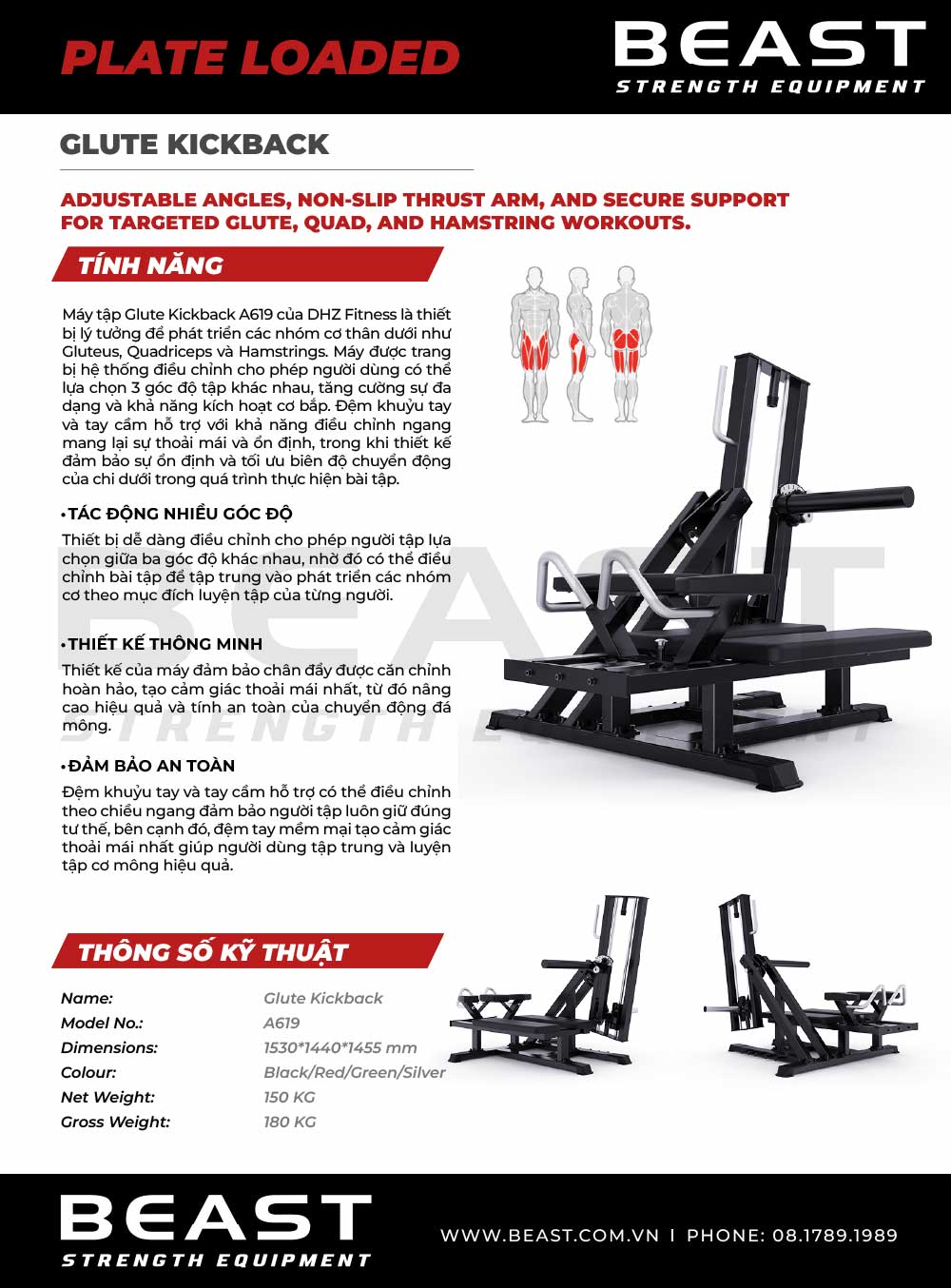 Máy tập mông A600 Series Glute Kickback A619 4 Máy tập mông A600 Series Glute Kickback A619