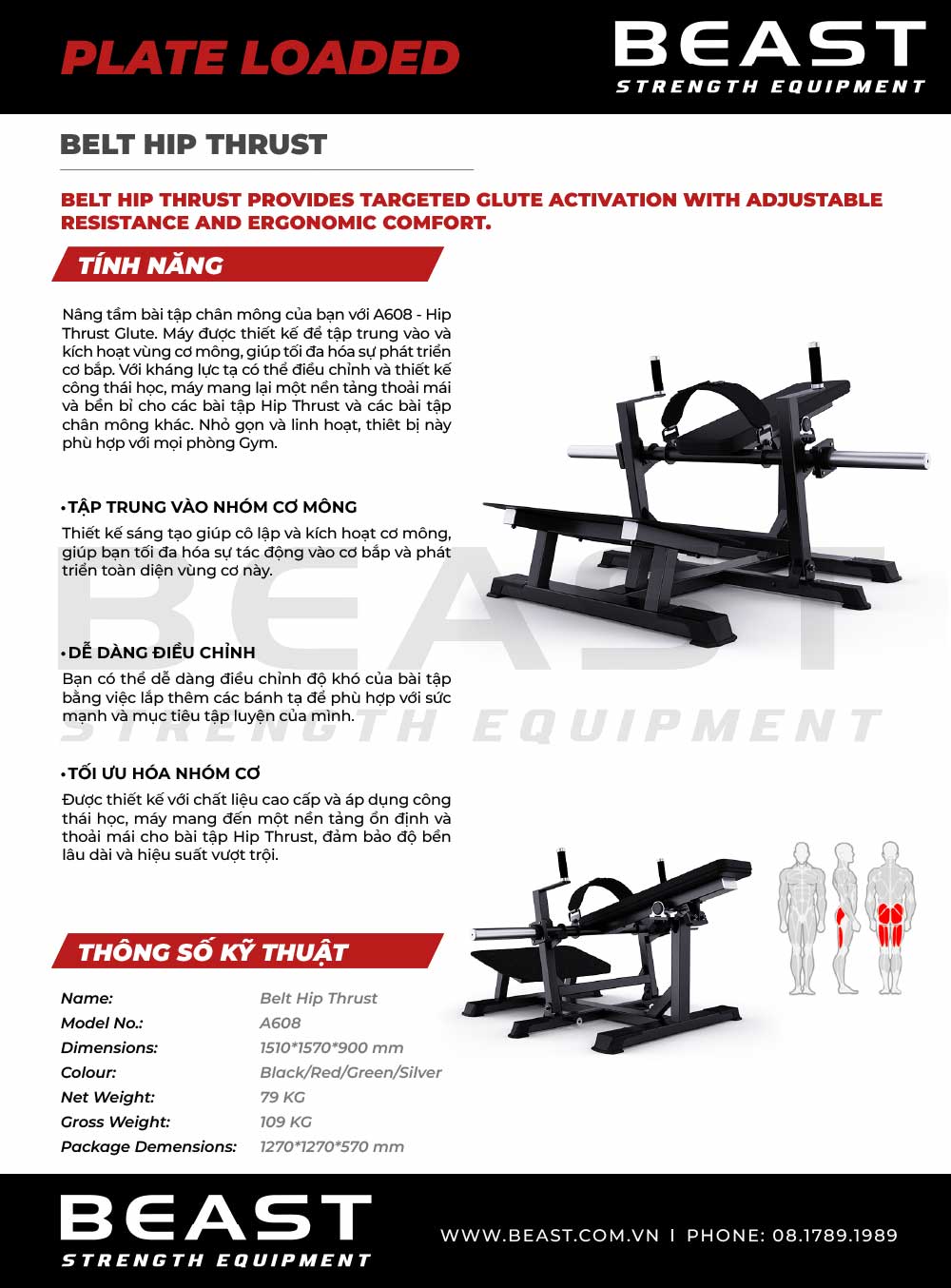 Máy tập mông A600 Series Belt Hip Thrust A608 4 Máy tập mông A600 Series Belt Hip Thrust A608